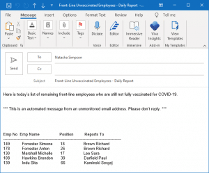 Email listing unvaxxed front line employees