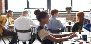 Group of staff working in an office