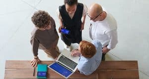 Meeting with technology on laptops